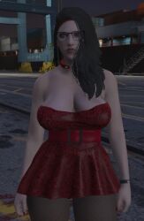 2022 3d 3d_(artwork) 3dcg alternate_outfit bare_shoulders beautiful_woman collar collarbone disinterested dress emotionless emotionless_female game_cg game_mod grand_theft_auto grand_theft_auto_online gta_online_female_character high_quality low_res low_resolution lowres pantyhose peteypelly red_dress red_skirt rockstar_editor short_skirt skirt standing standing_at_attention uncaring uncaring_female uninterested uninterested_female waist_belt