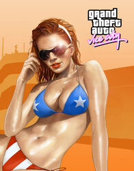 1girls adjusting_eyewear adjusting_glasses adjusting_sunglasses american_flag american_flag_bikini brandonarseneault breasts candy_suxxx cleavage female female_only grand_theft_auto grand_theft_auto:_vice_city lips orange_background orange_hair sunglasses tinted_eyewear