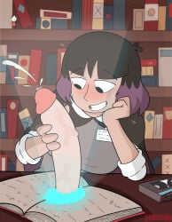 kaisa_(hilda) hilda_(series) handjob portal_sex alfur_aldric burnbob two-tone_hair purple_hair witch magic ejaculation 1girls disembodied_penis