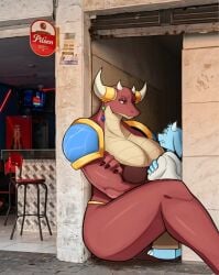4_horns alleyway alleyway_milf alleyway_milf_(meme) anthro breasts cleavage colombia duo furry height_difference horn horns medellin,_colombia pauldrons scales scalie seb_valenz shoulder_pads tagme tall tall_female taller_female