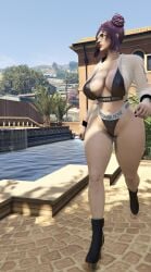 3d 3d_(artwork) 3dcg absurd_res absurd_resolution absurdres alternate_outfit beautiful_woman black_fingernails cleavage disinterested emotionless emotionless_female filtered fishnet_shirt game_cg grand_theft_auto grand_theft_auto_online gta_online_female_character high_heels high_quality high_resolution highres huge_breasts indifferent los_santos massive_breasts mature_woman navel oblivious_sexualization peteypelly purple-haired_female rockstar_editor short-haired_female sports_bra sports_underwear sportswear sunglasses text thong uncaring uncaring_female uninterested voluptuous_female wide_hips