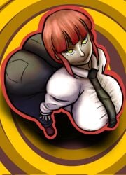 caked_up ass big_ass above_view bird's-eye_view makima_(chainsaw_man) chainsaw_man 1girls female_only solo solo_female female full_body clothed clothed_female red_hair yellow_eyes looking_at_viewer superbone