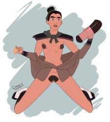 boy_persona cookiethumper8 disguised disney disney_princess fa_mulan fa_ping_(mulan) female_focus hairy_pussy handjob masculine mulan_(1998_film) unshaved_pussy
