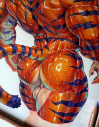 anthro artist_name back_muscles backsack balls barazoku biceps biped black_claws bodily_fluids butt butt_focus claws close-up cropped faceless_character felid finger_claws forearm_muscles fur genitals glistening glistening_body glistening_fur graphite_(artwork) hi_res male mammal markings mixed_media mrkun multicolored_body multicolored_fur multicolored_tail muscular muscular_anthro muscular_arms muscular_legs muscular_male orange_body orange_fur orange_tail painting_(artwork) pantherine pawpads pink_pawpads purple_body purple_fur purple_stripes purple_tail purple_tail_tuft rear_view simple_background solo striped_body striped_fur striped_markings striped_tail stripes sweat sweaty_body tail tail_markings tail_tuft tan_balls tan_body tan_fur text thick_thighs thin_tail tiger traditional_media_(artwork) traditional_painting_(artwork) traditional_watercolor_(artwork) triceps tuft unfinished walking walking_away watercolor_(artwork) watermark white_background