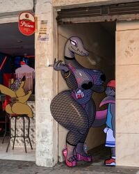 a_chance_encounter alcohol alleyway_milf_(meme) anthro azulejo beer beverage breasts cigarette clothing colombia erection female fishnet_clothing footwear generation_1_pokemon generation_7_pokemon group hi_res high_heels human male male/female mammal medellin,_colombia meme nintendo pikachu pokemon pokemon_(species) salazzle shoes size_difference smoking standing tail thick_thighs trio