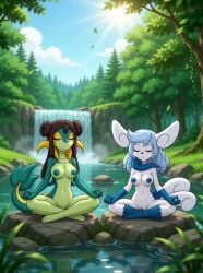 2girl ai_assisted ai_generated animated anthro bernardol22 breasts collaboration cute cute_face duo duo_female female female_only forest furry_female furry_only gobabsnow hair medium_breasts meowstic meowstic_(female) nipples nude original_character pixai pokemon pokemon_(species) pokemorph pussy rock snivy tagme video