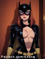 ai_generated batgirl batgirl_(barbara_gordon) batgirl_(the_killing_joke) batman:_the_killing_joke big_ass big_breasts big_butt big_thighs blue_eyes blush brown_hair center_opening cleavage dc dc_comics ezuna huge_ass huge_breasts huge_butt huge_thighs mask wanuze wide_hips