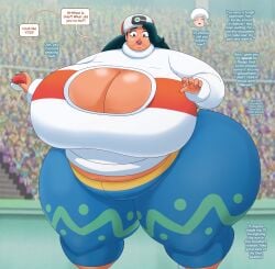 2girls after_transformation bbw black_hair boob_window breasts_bigger_than_head cleavage_cutout crowd double_chin enormous_ass enormous_breasts fat fat_ass fat_belly fat_face fat_female fat_thighs feet_out_of_frame female female_only fully_clothed gigantic_ass gigantic_breasts hips_wider_than_shoulders huge_breasts huge_thighs hyper_ass hyper_breasts melony_(pokemon) milfification mtf_transformation pokeball pokemon pokemon_(anime) rule_63 satoshi_(pokemon) saturnxart solo_focus transformation twinning wide_hips