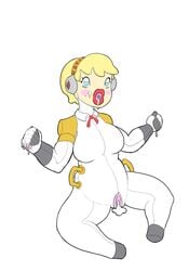 aegis_(persona) aigis_(persona) breasts cum cum_in_pussy cum_inside female female_only heart-shaped_pupils inflatable large_breasts living_inflatable living_sex_toy objectification persona persona_(series) persona_3 pussy sex_doll sex_doll_transformation shin_megami_tensei solo solo_female transformation