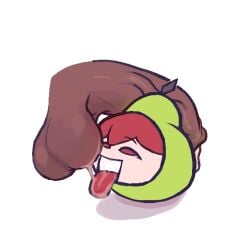 kasane_teto utau pearto inspectormcpig pear 1girl 1boy tongue tongue_out dick saliva saliva_trail red_hair