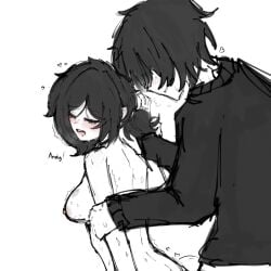 1boy 1girls 2d andrew_graves ashley_graves black_hair blush breasts brother_and_sister choker closed_eyes female from_behind incest male nude ponytail sex siblings standing standing_sex straight sweat sweatdrop the_coffin_of_andy_and_leyley vali1en