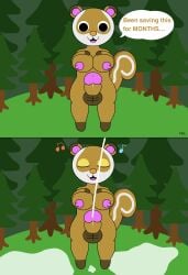 absurd_res animal_crossing anthro balls big_balls blissful bodily_fluids breasts comic cum cum_pool cumshot dendrophilia ejaculation english_text erection female forest genital_fluids genitals glans hand_on_breast herm hi_res intersex leaking_cum mammal nintendo nude penis plant reproduction rodent rubidiumnitride sciurid singing standing sylvana_(animal_crossing) tail text throbbing throbbing_penis tree tree_squirrel