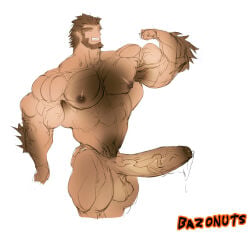 male male_only bara muscles muscular monster_prom scott_howl facial_hair beard body_hair werewolf tail penis balls solo solo_male bazonuts nude boner erection flexing big_penis muscle_growth