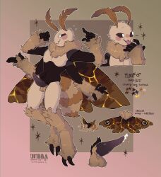 2_toes 4_arms 5_fingers anthro arthropod arthropod_abdomen balls biped black_sclera blep blush bodily_fluids brown_background brown_body brown_fur cum english_text erection feet fingers floof_(binaryfloof) fur gender_symbol genital_fluids genitals heart_symbol hi_res insect_wings insects kintsugi_(art) lepidopteran lepidopteran_wings male male_symbol model_sheet moth multi_arm multi_limb open_mouth penis ruff simple_background sweat sweatdrop symbol text toes tongue tongue_out umbrahead watermark white_eyes wings