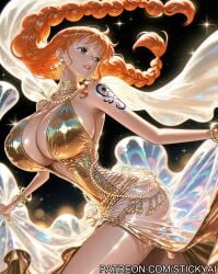 ai_generated breasts breasts brown_eyes nami nami_(one_piece) nsfw one_piece orange_hair