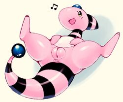 1girls alternate_color ampharos anthro anus ass belly black_fur black_stripes blush chubby exed_eyes feet female female_only feral flat_chest fur furry furry_only hi_res hooves inviting legs_up long_neck looking_at_viewer lying musical_note nintendo nude on_back open_mouth open_smile pink_fur pink_skin pink_tail plump_labia pokémon_(species) pokemon pokemon_(species) presenting presenting_pussy pussy shadow sheep shiny_pokemon simple_background smile solo spread_legs spreading striped_tail stripes tail thick_thighs tongue two_tone_body video_games white_background yellow_eyes