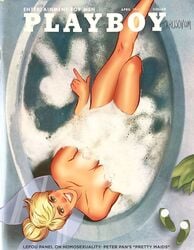 blonde_hair disney disney_fairies grin looking_at_viewer looking_up naked nipples peter_pan_(disney) playboy playboy_magazine small_breasts tinker_bell water