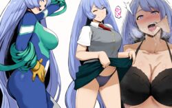 1girls big_breasts black_bra black_panties blue_eyes blush breasts cleavage drool drool_string drooling female finger_in_another's_mouth fish_hooking fishhooking hadou_nejire hadou_nejire_(hero_outfit) heart-shaped_pupils hero_outfit_(mha) hews_hack large_breasts light-skinned_female long_hair male_pov mouth_open my_hero_academia nejire_hado nejire_hado_(hero_outfit) open_mouth panties purple_hair saliva saliva_on_tongue saliva_string salivating school_uniform schoolgirl skin_tight skin_tight_suit skirt skirt_lift steamy_breath taker_pov thumb_in_mouth tight_clothing tongue tongue_out u.a._school_uniform upskirt very_long_hair