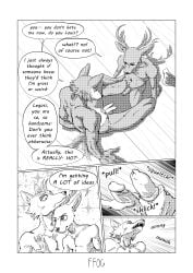 2021 2boys absurd_res anthro anthro_on_anthro antlers athletic athletic_anthro athletic_male back_muscles balls beastars black_and_white canid canine canis cervid comic deer dialogue diphallia diphallism duo english_text erection ffog foreskin genitals handjob hi_res horn humanoid_genitalia humanoid_penis kneeling legoshi_(beastars) louis_(beastars) male male/male male_only mammal monochrome multi_genitalia multi_penis muscles navel nude onomatopoeia penile penis scar sex sitting sound_effects tailwag text uncircumcised uncut wolf