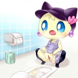 arutobox female furry melodytchi peeing spread_legs spreading steam sweat tamagotchi toilet urine