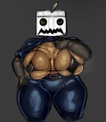 1girls big_breasts bra breasts cassie_rose_(mcsm) disumisu2 dripping female freaky2weak large_breasts mask masked minecraft minecraft:_story_mode shirt shirt_lift sweat the_white_pumpkin thick_thighs thunder_thighs