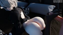 1boy 1girls 3d android animated ass bed big_ass big_butt dat_ass female footjob footjob_with_legwear human human_on_android idemi-iam large_penis lying_on_stomach nier nier:_automata on_bed pale-skinned_female pale-skinned_male pale_skin stockings white_hair wide_hips yorha_2b