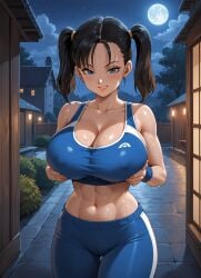 ai_generated black_hair dragon_ball grabbing_breasts groping groping_breasts groping_self large_breasts outdoors raining sportswear tagme twintails videl wet
