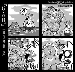 5_fingers ? anthro anthro_on_anthro black_nose blood blush bulge canine censored chow_chow closed_eyes clothed clothing cloud comic duo emanata eyebrows fellatio front_view fur gab_shiba gabshiba greyscale larger_male male mammal monochrome muscular muscular_male navel nipples nosebleed oral outside partially_submerged sex shiba_inu shocked shorts size_difference smaller_male spiral_eyes standing topless wang_chow water wet wet_fur yaoi