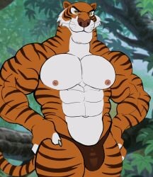 anthro balls bara barazoku bulge darknaigart disney flaccid furry male male_only muscles muscular penis shere_khan solo solo_male the_jungle_book tiger