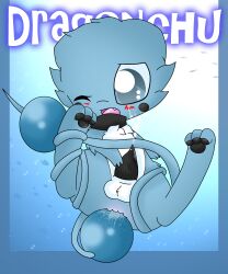 2011 2_tails 3_toes anal anal_masturbation anal_sex balls black_pawpads black_penis blue_background blue_body blue_eyes blue_fur blue_tail blush bodily_fluids character_name cum cumshot digital_media_(artwork) dragonair dragonchu_(character) ejaculation fairyfloss fan_character fangs feet front_view fur generation_1_pokemon genital_fluids genitals hybrid legendary_pokemon looking_pleasured male male_penetrated masturbation mew_(pokemon) multi_tail multicolored_body multicolored_fur nintendo one_eye_closed open_mouth pawpads penetration penile penile_masturbation penis pikachu pokemon pokemon_(species) red_blush simple_background solo spread_legs spreading tail tail_fetish tail_in_ass tail_insertion tail_play teeth text toes tongue two_tone_body two_tone_fur white_balls white_body white_fur