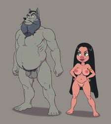 1boy 1girls big_breasts black_hair breasts circe_(ducktails) disney ducktales fat_man female long_hair male merlock nipples nude overweight penis posing pubes pubic_hair pussy slightly_chubby standing teacupmerlock