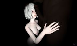 3d anonymous-kreep dark-skinned_male dark_skin interracial nier:_automata white_hair yorha_2b