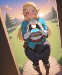 ai_art ai_generated armor balls ballsack belt blonde_hair blue_eyes boots bulge bulge_down_leg bulge_through_clothing bulge_under_clothes busty civitai clothing cock curvy curvy_figure dickgirl dickgirl_focus elf elf_ears facing_viewer full_body fully_clothed futa_focus futanari heart heart_hands heart_shape heavy_blush hi_res high_quality high_resolution highres huge_cock looking_at_viewer nervous nintendo pants patreon penis pointy_ears pouch princess request requested self_upload side_bulge stable_diffusion standing uncensored upscaled voluptuous voluptuous_futa wavy_mouth wide_eyed wide_hips wide_thighs yuckle zelda_(breath_of_the_wild)