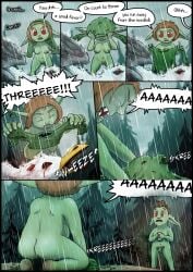 absurd_res ass avian bird blind blood bodily_fluids breasts butt_focus clothing colored comic dialogue digital_drawing_(artwork) digital_media_(artwork) disability duo english_text eyeless female feral flaccid genitals goblin greenbuncafe gull hi_res humanoid lari larid male medium_breasts nipples nude open_mouth penis pubes pussy screaming shaded signature teeth text torn_clothing undead violence vulva zombie