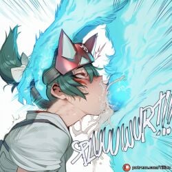 ai_generated animal_genitalia animal_penis anthro big_penis blowjob blush canid canine canis cum_in_mouth cum_in_nose cum_overflow cum_trail deepthroat female grabbing_another's_head green_hair japanese_clothes japanese_female kiriko_(overwatch) knot knotted_penis large_penis male orange_eyes overwatch overwatch_2 rolling_eyes size_difference spirit splurt steam steamy_breath sweat sweaty tillian trembling upturned_eyes veiny_penis werewolf wolf