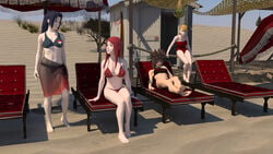 3d 4girls barefoot beach bikini black_eyes blonde_hair blue_eyes blue_hair breasts brown_eyes brown_hair female female_only green_eyes haruno_mebuki inuzuka_tsume legs long_hair milf naruto naruto_shippuden red_hair shinteo short_hair soles swimsuit toes uchiha_mikoto uzumaki_kushina