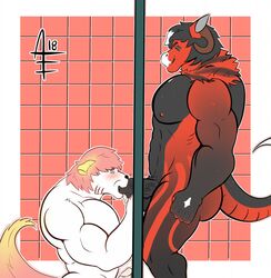 2boys aereous anthro balls barazoku bear belly biceps bovine canine duo erection feline fellatio furry glory_hole hi_res male male_only mammal muscles muscular muscular_male nipples nude oral penis sex testicles tongue yaoi