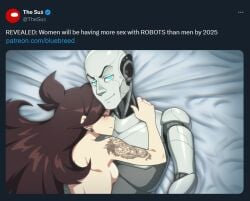 1boy 1girls 2025 bluebreed breasts brown_hair earrings fake_screenshot hair human jaiden jaiden_animations just_a_robot meme nude nude_female robot robot_humanoid tattoo twitter youtube youtuber