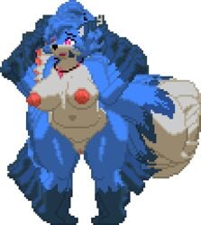 2018 alpha_channel animated anthro ass belly big_breasts big_butt biped blue_hair blush breasts canine female fur gif hair huge_breasts jewelry lazuli_(doggod.va) low_res mammal navel necklace nipples nude pixel_art simple_background slightly_chubby solo thick_thighs transparent_background tsunamidusher video_games voluptuous white_fur wide_hips