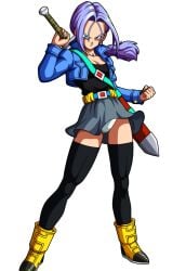 1girls ai_assisted ai_generated black_thighhighs blue_eyes bolero breasts dragon_ball_z funny future_princess_trunks future_trunks genderswap_(mtf) joke_art lavender_hair long_hair panty_shot princess_trunks self_upload selvokaz short_skirt sword_on_back toned_female trunks_briefs