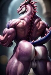 ai_generated asshole balls male_focus muscular naked nude purple scales solo_male spikes tail