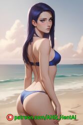 ahq_hentai ai_generated arcane arcane_caitlyn beach bikini blue_bikini blue_hair blush caitlyn_kiramman female league_of_legends patreon perfect_body shy stable_diffusion standing