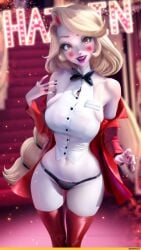 black_panties blonde_hair cartoon charlie_morningstar charlie_morningstar_(hazbin_hotel) female hazbin_hotel long_hair medium_breasts panties sakimichan solo standing white_skin