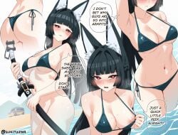 1girls animal_humanoid armpit_fetish armpits ass beach bikini black_hair blush bottomless breasts curvy curvy_body fox_ears fox_girl hoshimi_miyabi kukiyuusha large_breasts nipple_peek nipples red_eyes sword wardrobe_malfunction zenless_zone_zero