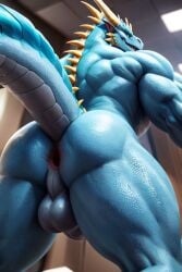 ai_generated asshole balls blue cock erect muscular naked nude scales solo_male spikes tail