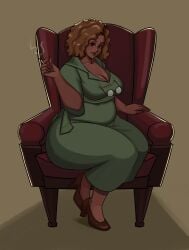 ass_in_dress aunt aunt_shaneequa big_breasts chair cigarette cleavage fat_ass glasses_removed green_dress huge_ass parody plump scary_movie sitting_on_chair smoking_cigarette the_matrix thicc thick_thighs