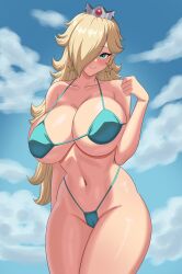 1girls areolae big_breasts bikini blonde_hair blue_bikini breasts brokencog cogbrony hair_over_one_eye mario_(series) navel nintendo princess_rosalina super_mario_galaxy thong