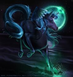 2018 alicorn anus equine feathered_wings feathers female feral friendship_is_magic hair horn looking_at_viewer looking_back mammal moardor moon my_little_pony night princess_luna_(mlp) pussy sky solo wings young