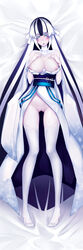 bed_sheet body_pillow dakimakura dakimakura_design fuyuko_(monster_girl_island) ice laying_on_back looking_at_viewer monster_girl_island pale_skin rebyo undressing yuki_onna