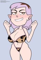 amity_blight animal_print bikini blush bra breasts brown_hair cleavage clenched_hands clothing disney disney_channel ear_blush female female_only grin hands_up highleg highleg_bikini highleg_swimsuit large_breasts light_purple_hair looking_at_viewer massive_breasts medium_hair multicolored_hair navel nose_blush pantsu pointed_ears print_bikini print_swimsuit purple_hair short_hair smile solo steca swimsuit the_owl_house thelazyart thick_thighs thighs underwear w_arms witch_(the_owl_house) yellow_eyes